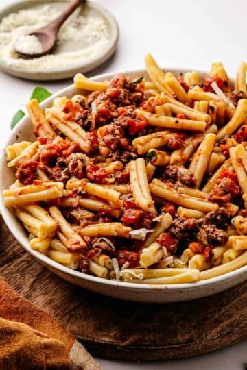 Beef Bolognese made with ground beef from family pack