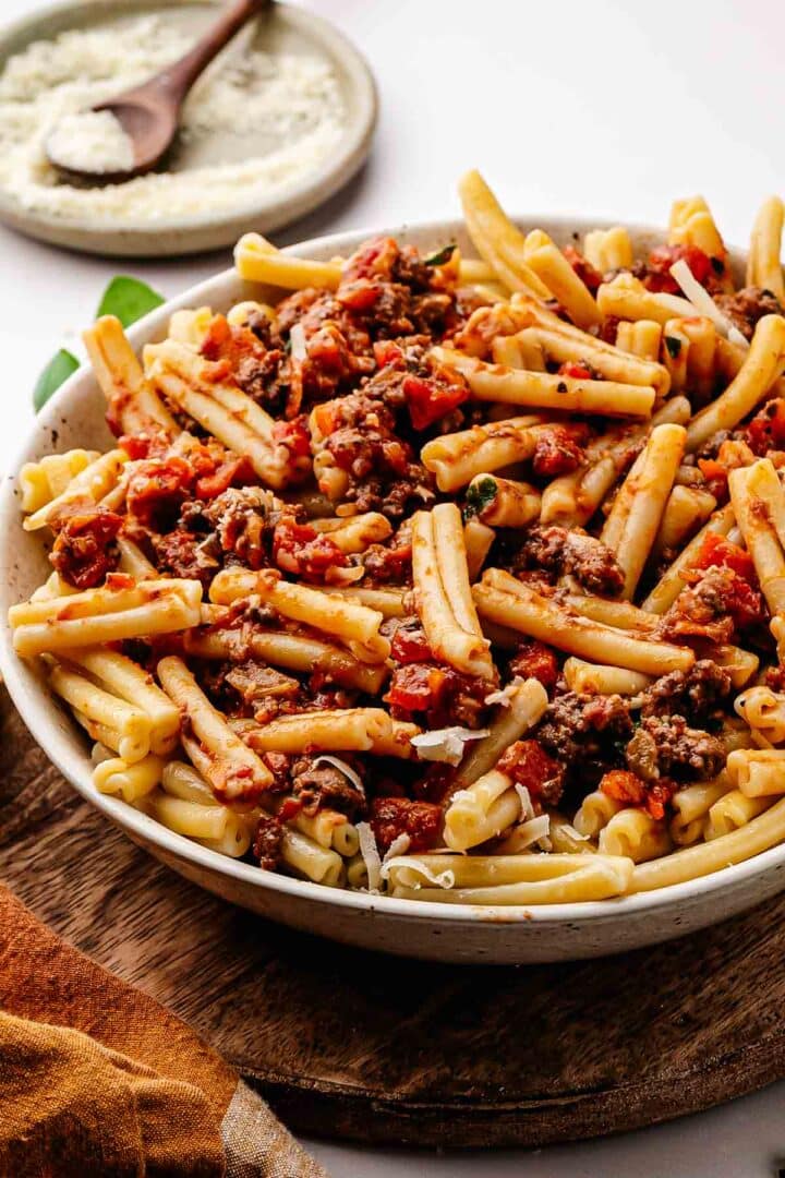 Beef Bolognese made with ground beef from family pack
