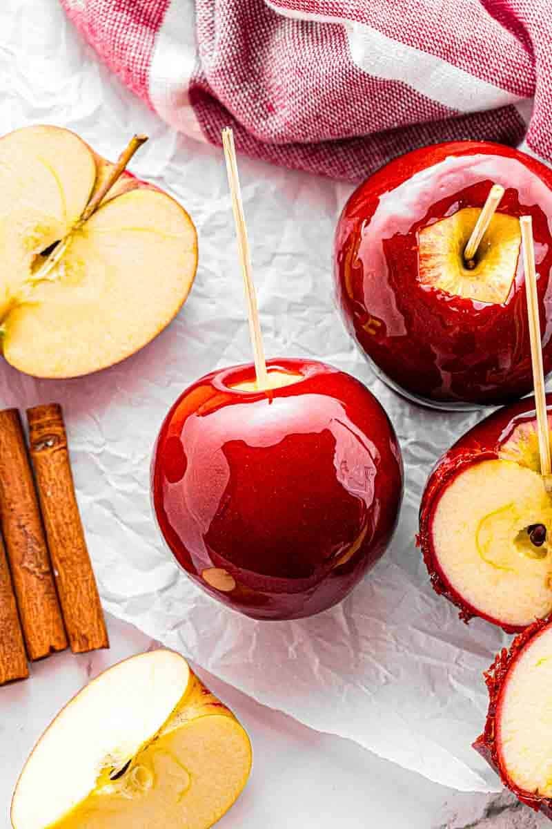 Toffee Apples scattered on the parchment paper