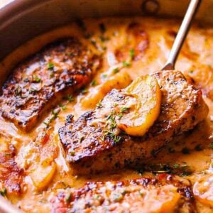 apple cider pork chops overview shot