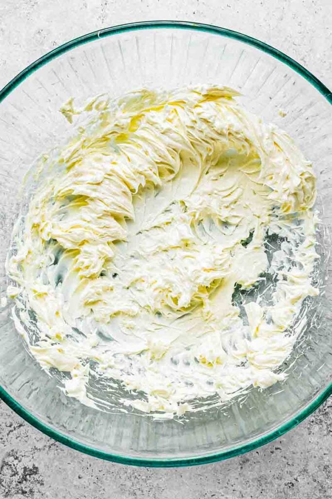 whipped cream cheese in the bowl