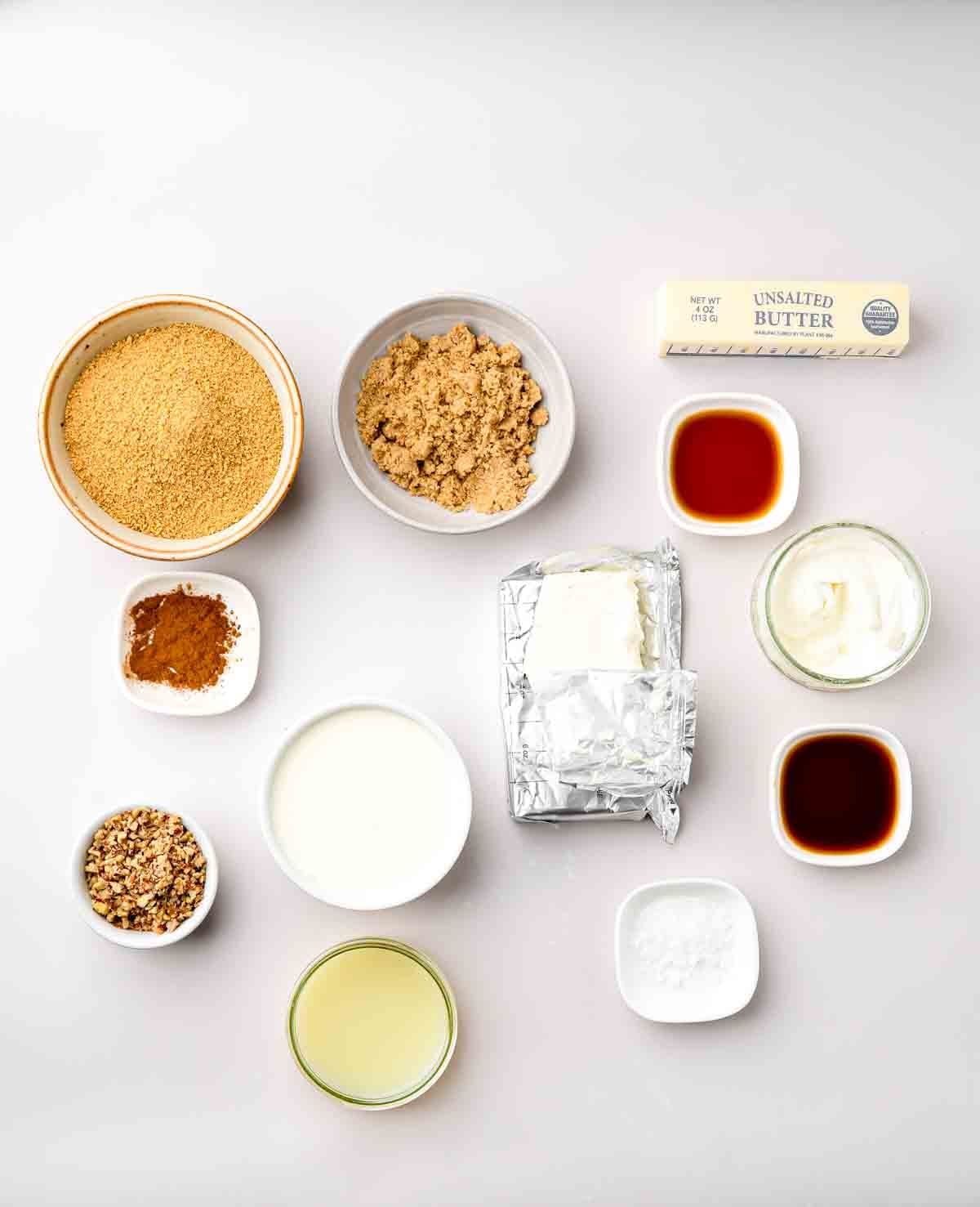Ingredients for No Bake Pecan Pie Cheesecake