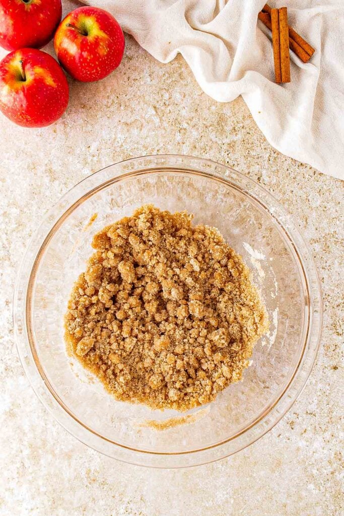 Well mixed crumble topping in the bowl