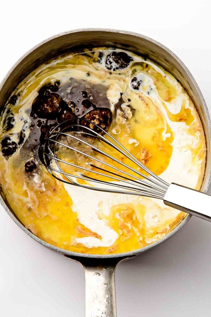 adding butter and sugar to saucepan for the topping