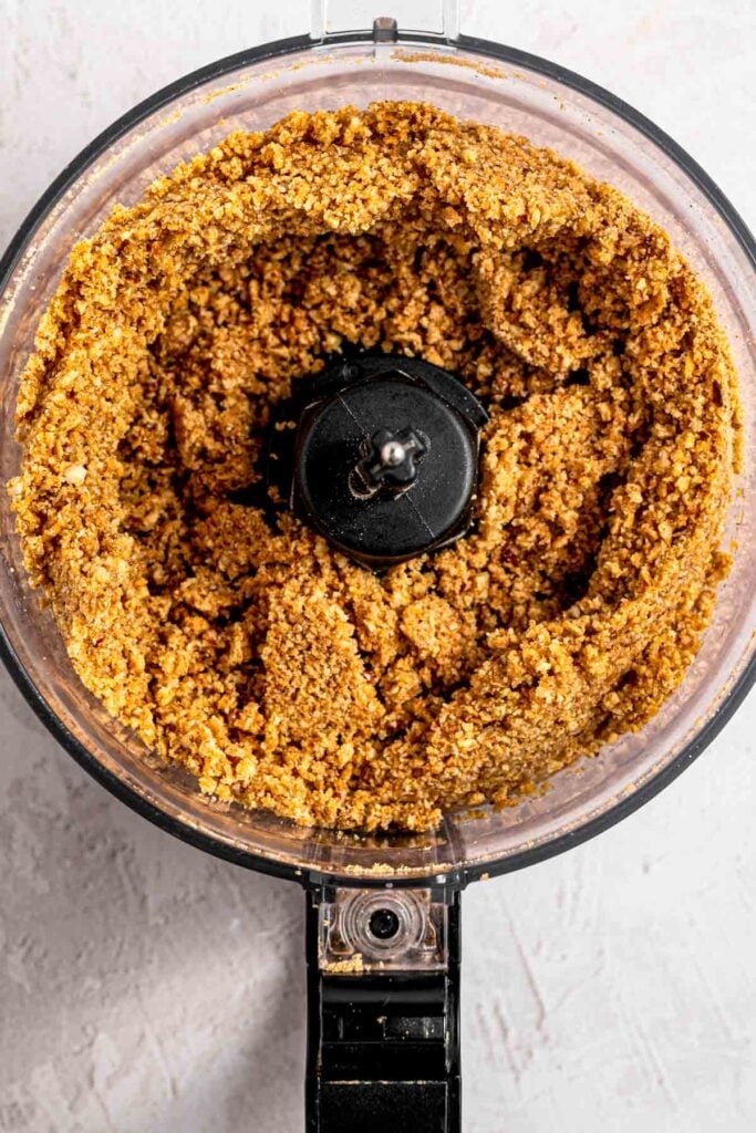 crushed graham crackers and pecans in the food processor