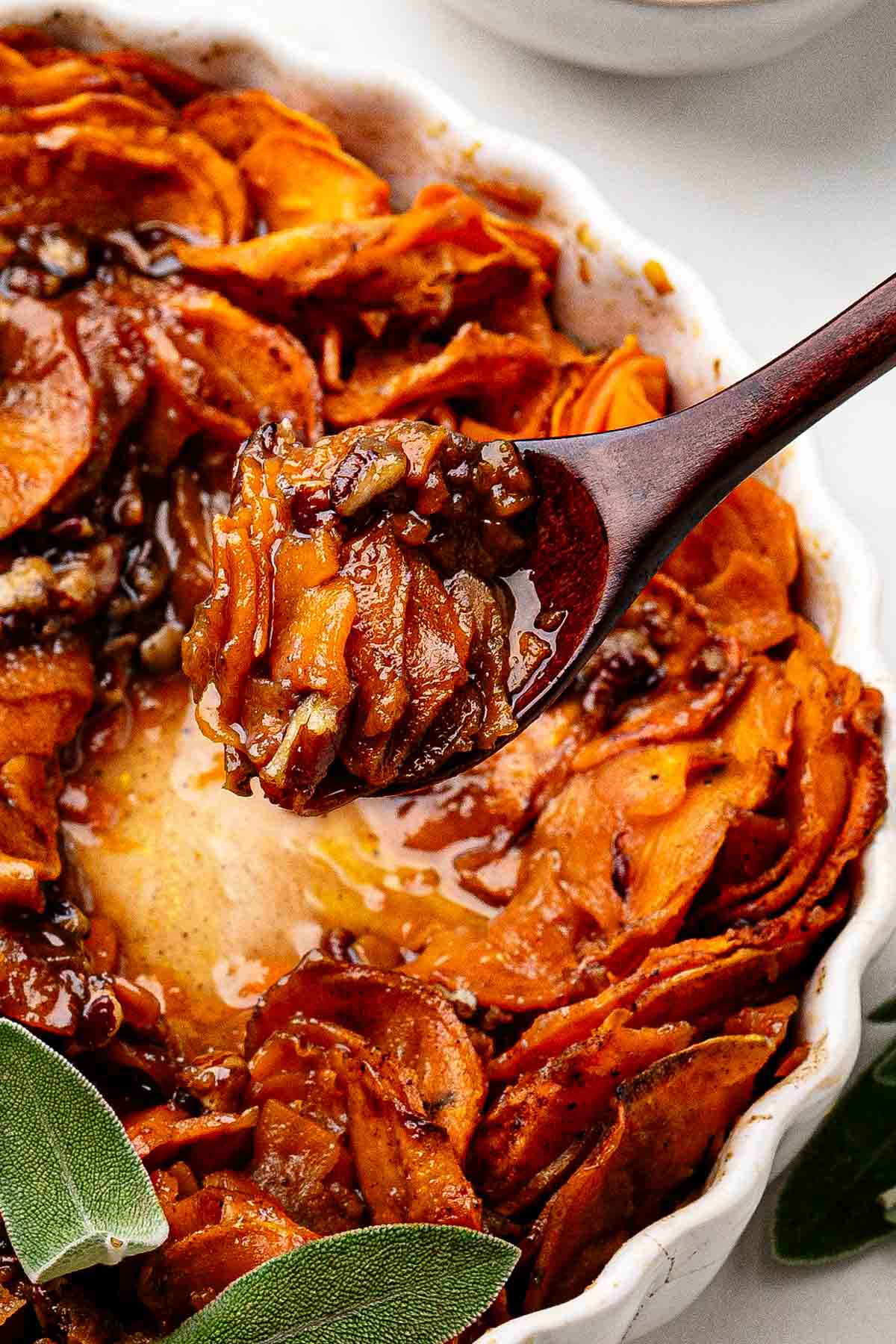 Sliced Sweet Potato Casserole with Pecans