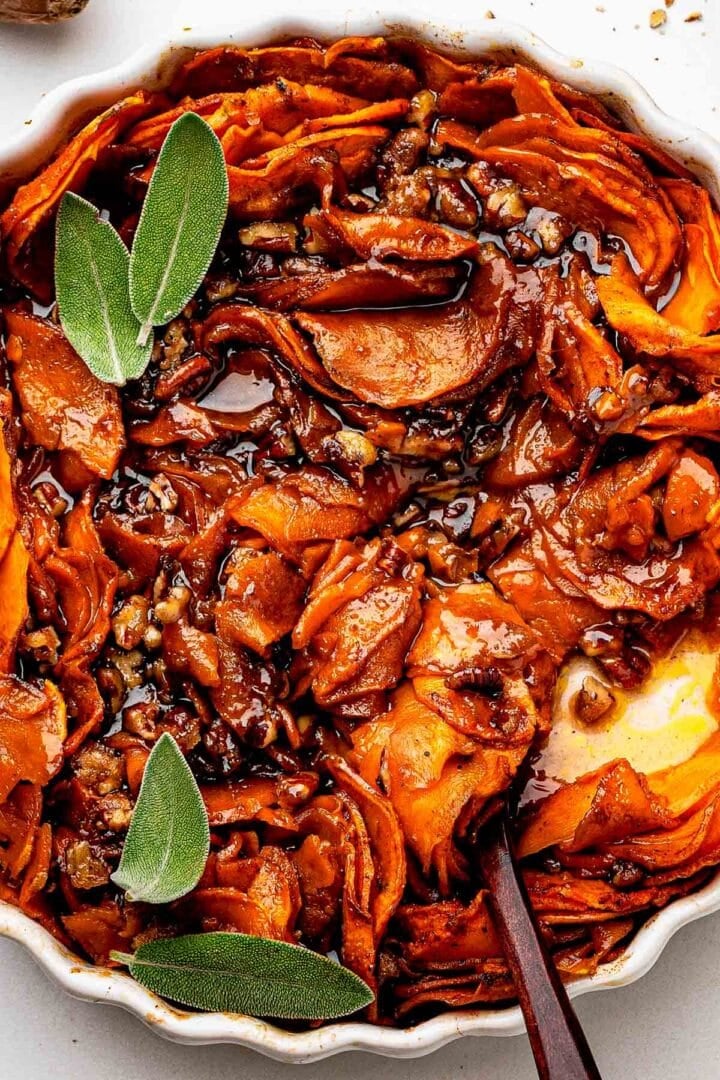 Sliced Sweet Potato Casserole with Pecans