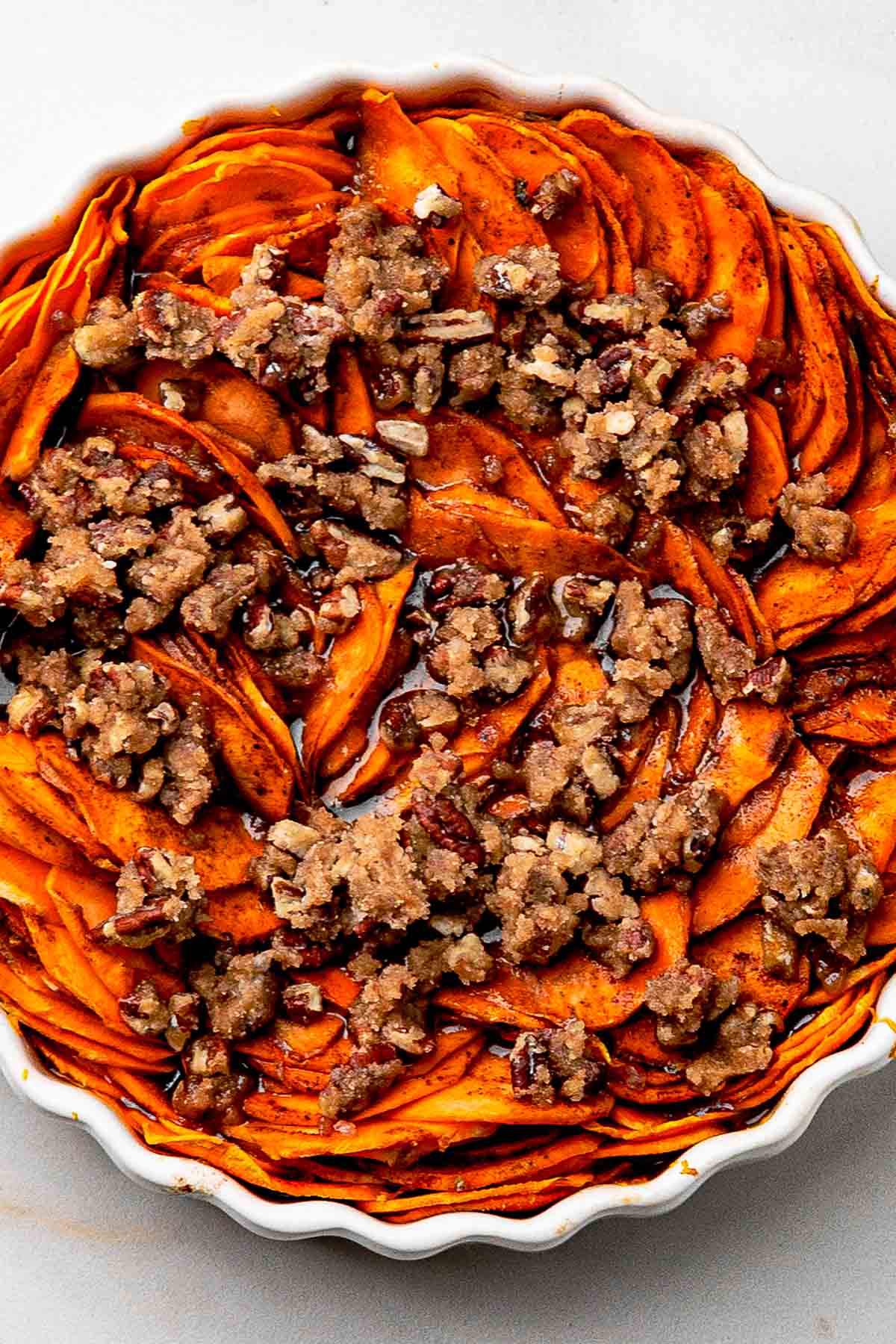 finished baked Sweet Potato Casserole fresh out of the oven