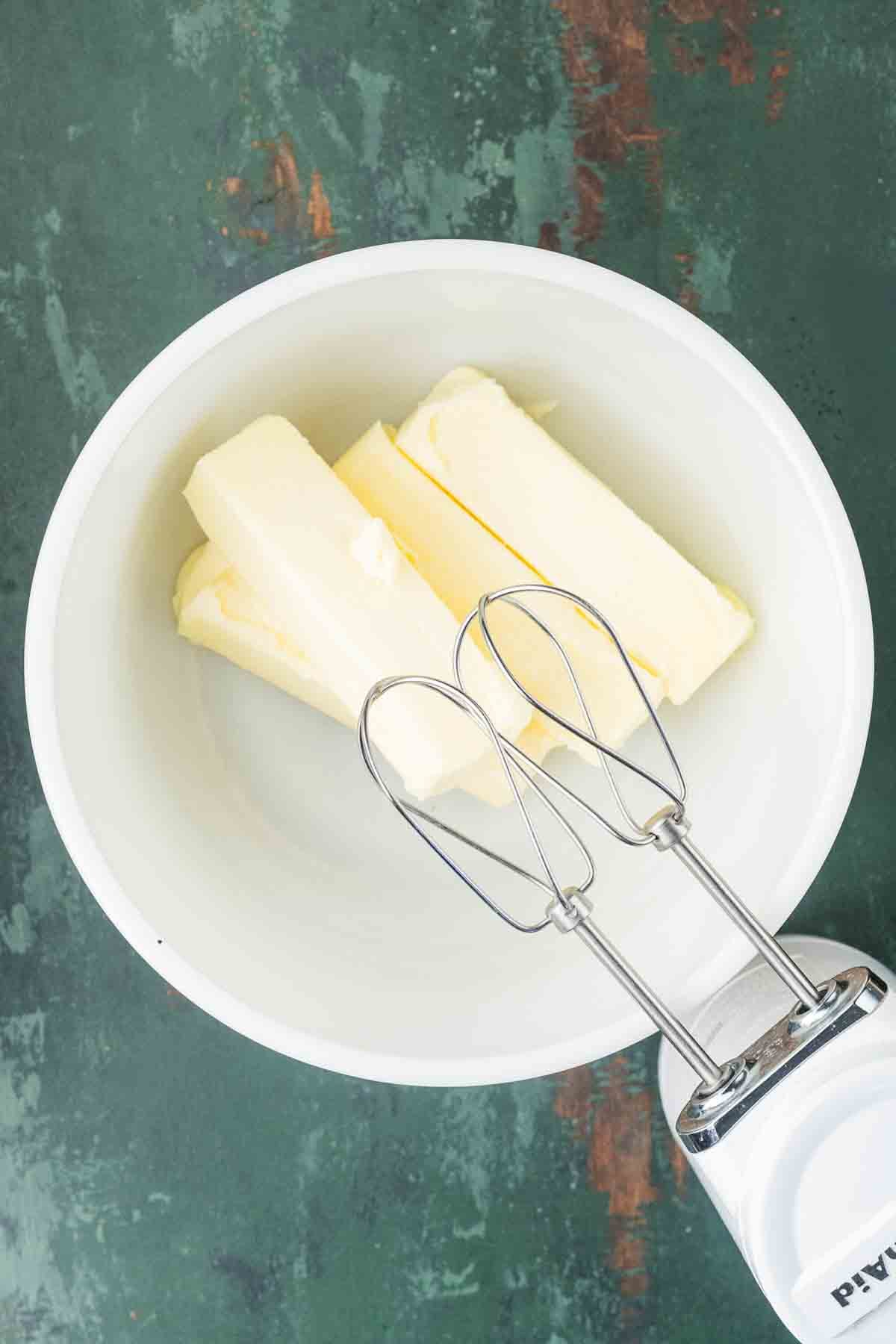 Softened butter beaten until pale and fluffy in a mixing bowl