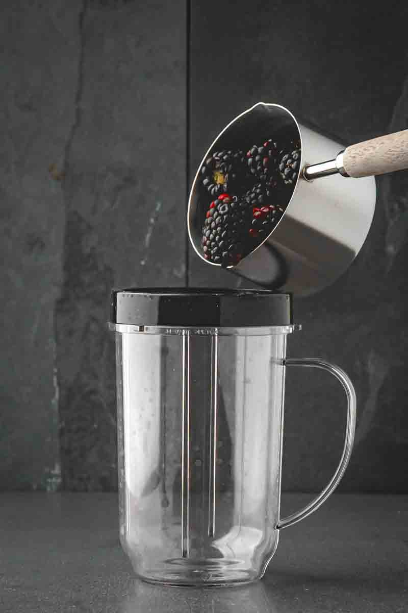 Fresh blackberries, purple grape juice, lemon juice, honey, and sparkling water for blackberry witches brew